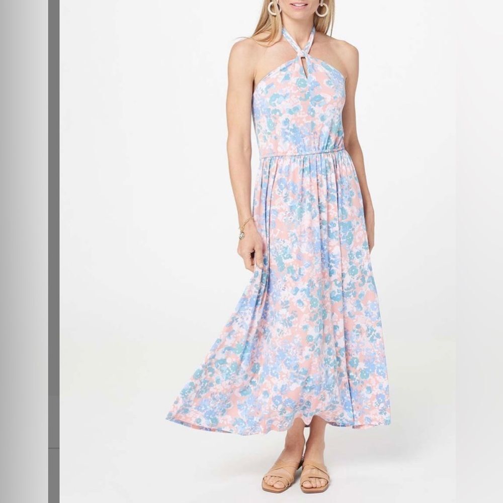 Jason Wu Women's Bright Coral Floral Regular City Halter Maxi Dress - Plus 3XL